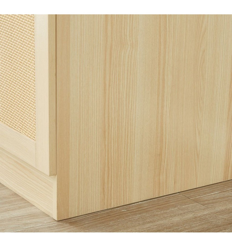 Natural Rattan Armoire Wardrobe Closet Wood with 4 Doors 4 Drawers 2 Mirrors Hanging Rod and Shelves Large Clothes Storage Cabinet for Bedroom Pantry 62.99W x 18.9D x 70.86H