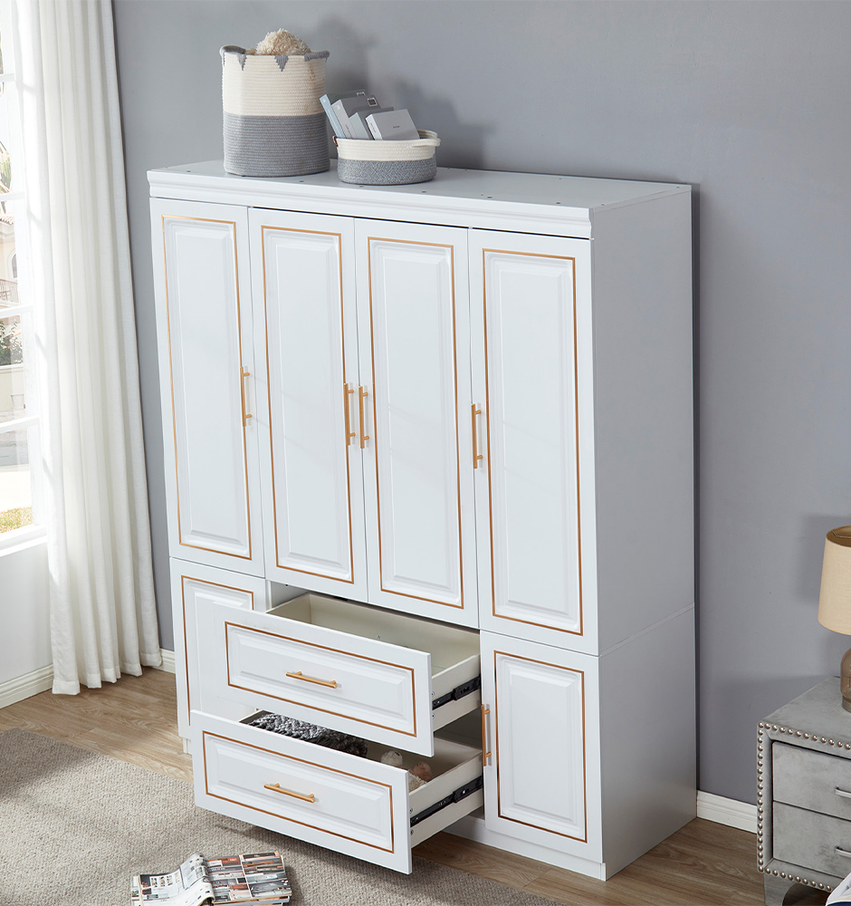 LivelyLodge 74 H 4 Doors Wardrobe Closet 2 Drawers White Wooden Closet Wardrobe Freestanding Bedroom Armoire Clothes Storage Cabinet Bathroom Storage Shelf with Hanging Rod Clothes Organizer