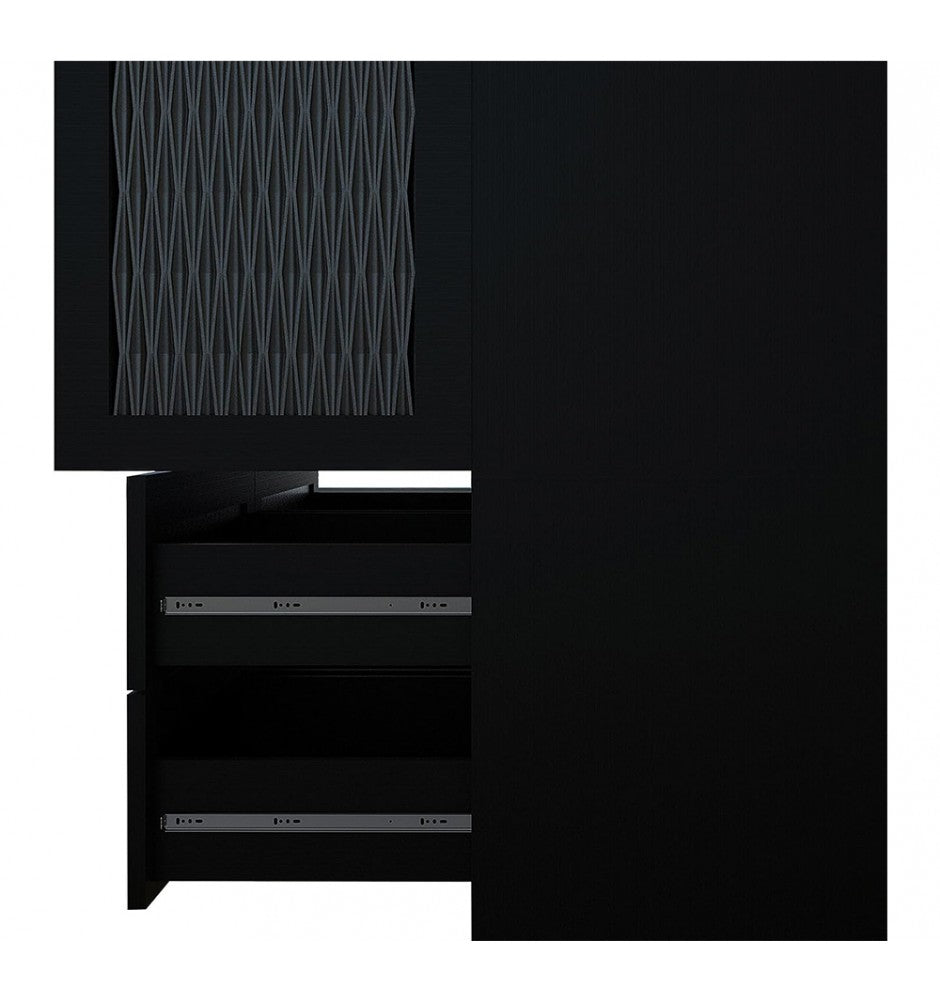 Modern Wooden Closet Armoire Wardrobe with 2 Doors, Hanging Rod, 2 Drawers, Mirror, Shelving Large Capacity Clothes Storage Wardrobe for Bedroom Black