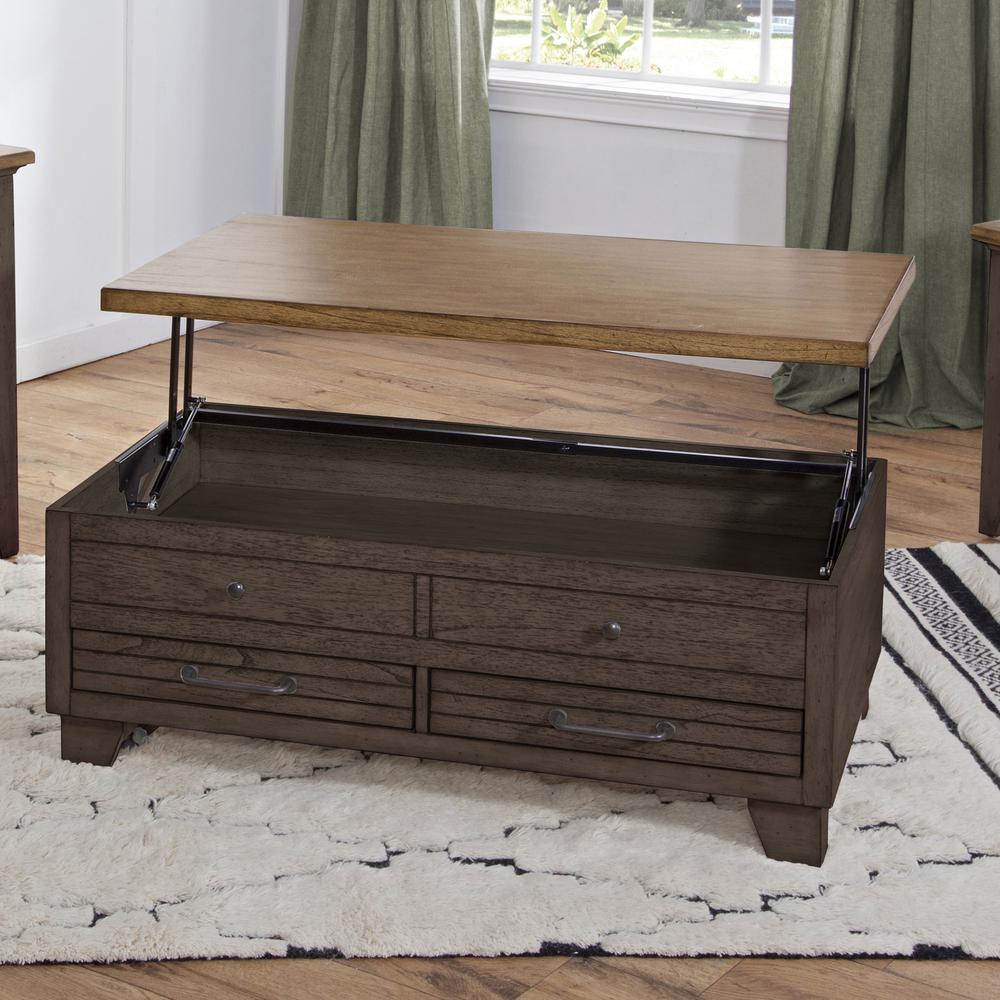 Bear Creek Lift-Top Cocktail Table with Casters, Brown