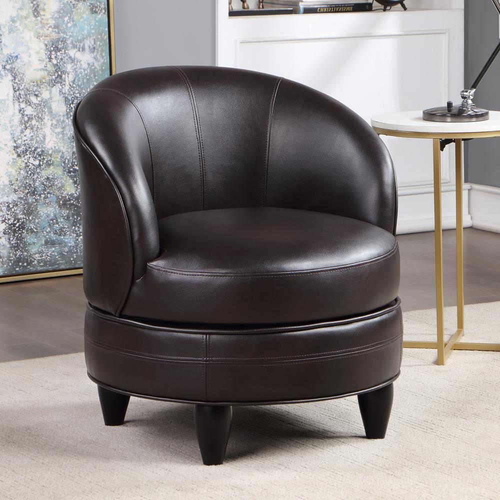 Sophia Swivel Accent Chair Brown Faux Leather