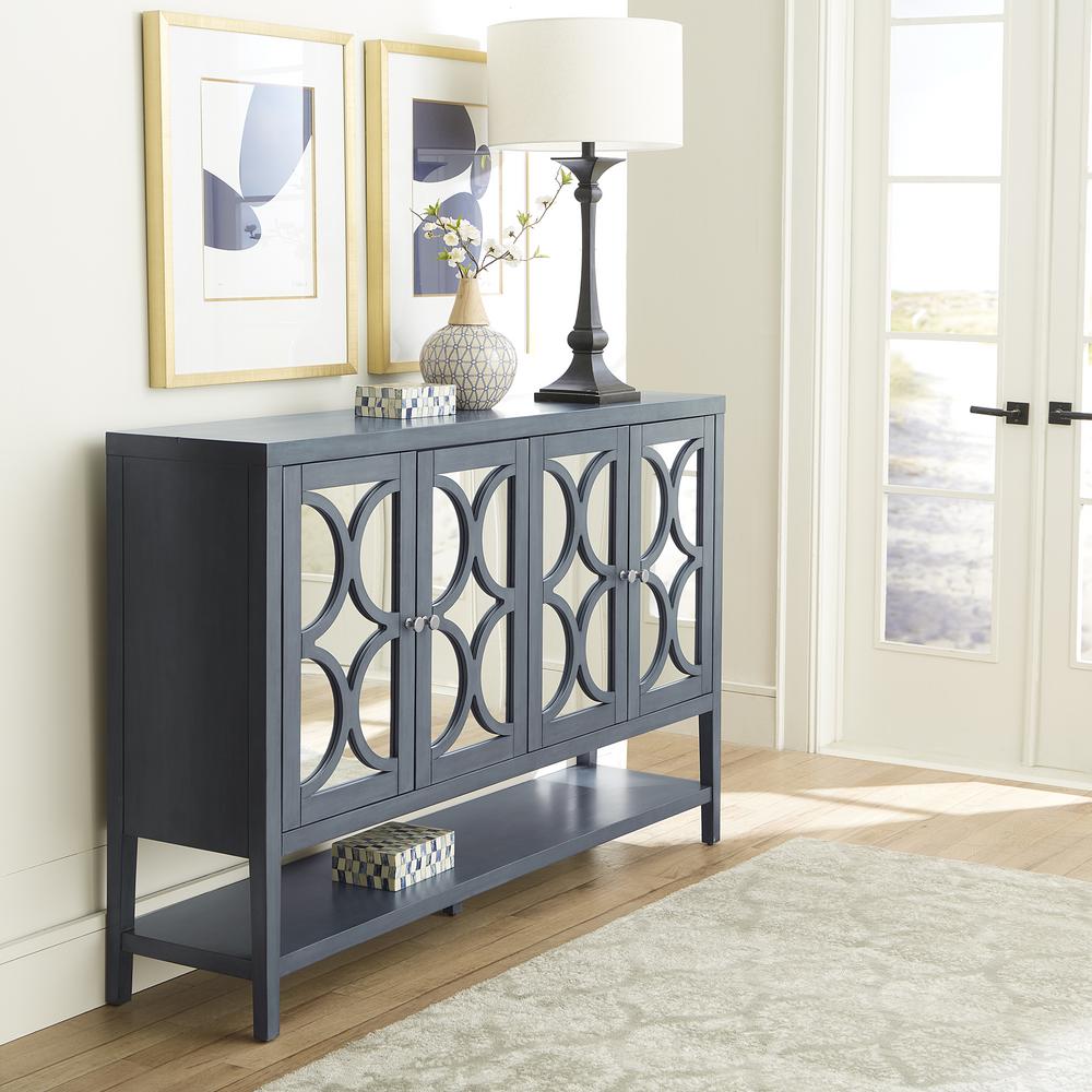 Circle View Four Door Accent Cabinet, W68 x D16 Hx 44, Blue