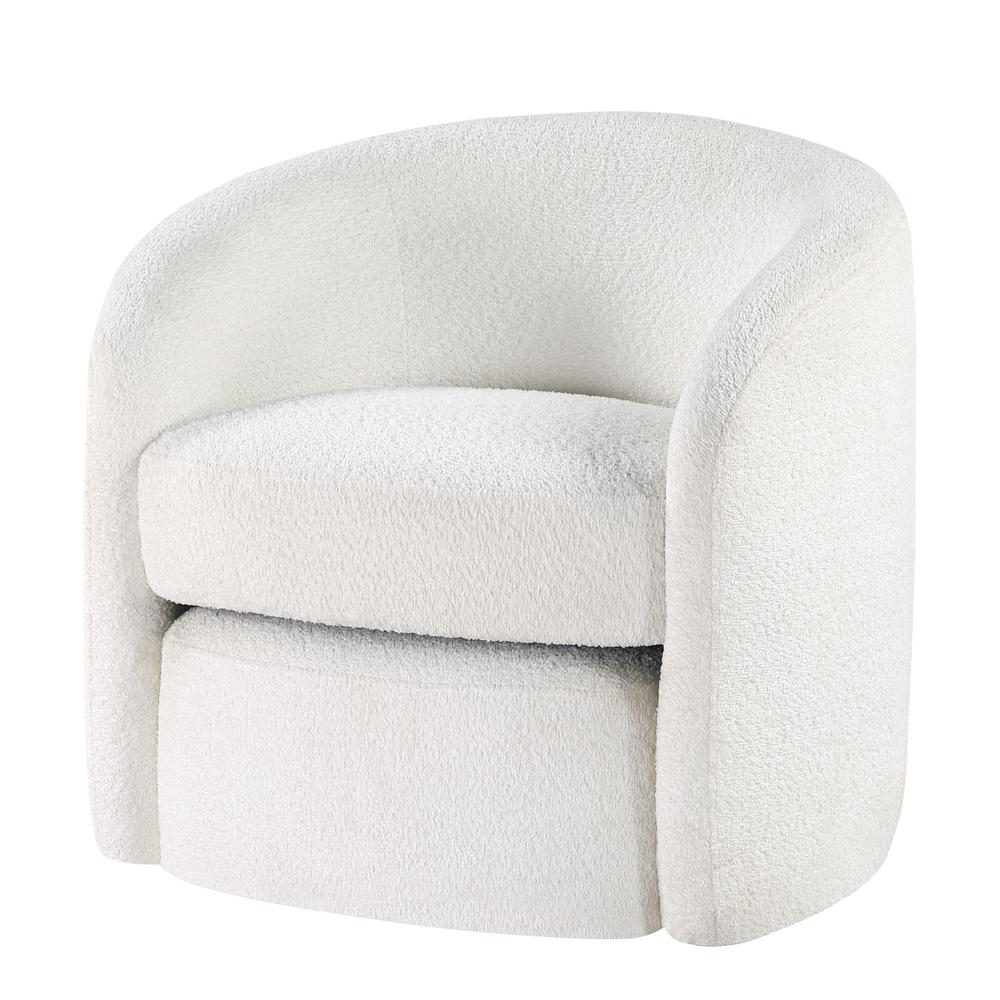 Silvie White Boucle Fabric Accent Chair with Ottoman
