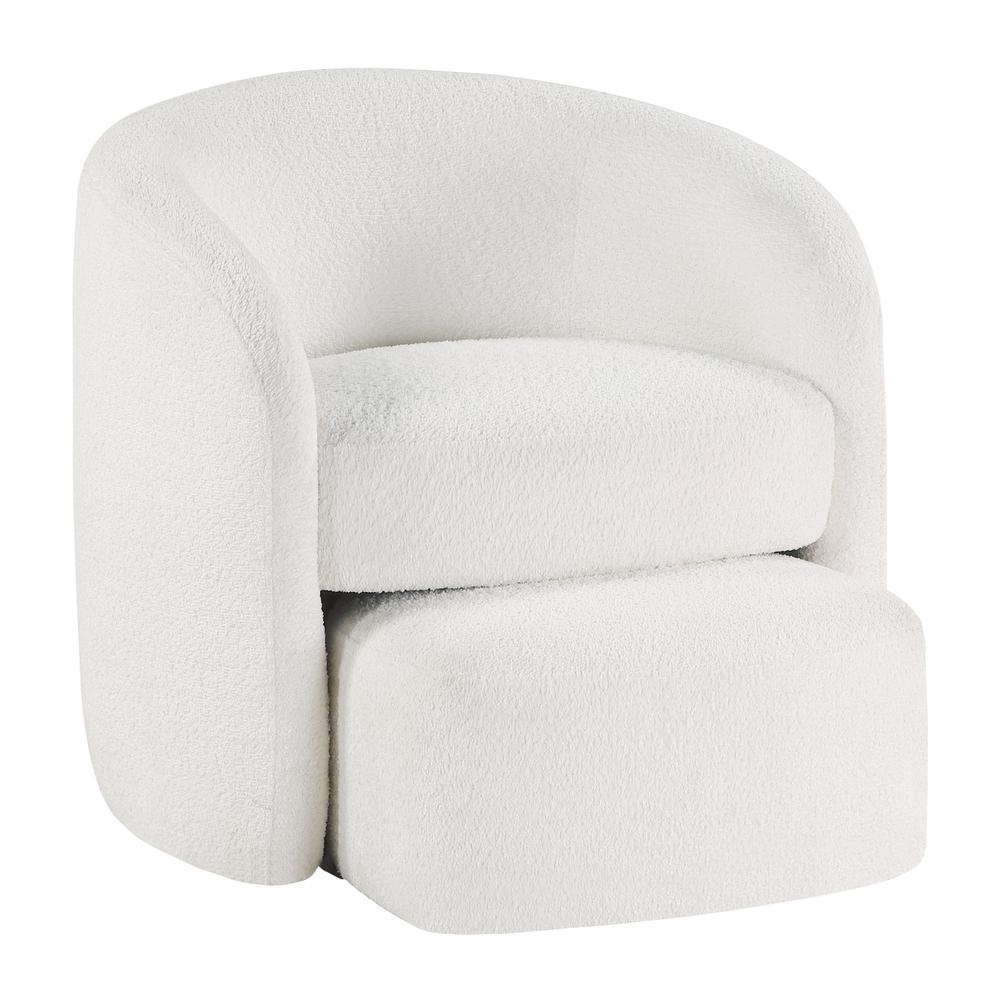 Silvie White Boucle Fabric Accent Chair with Ottoman