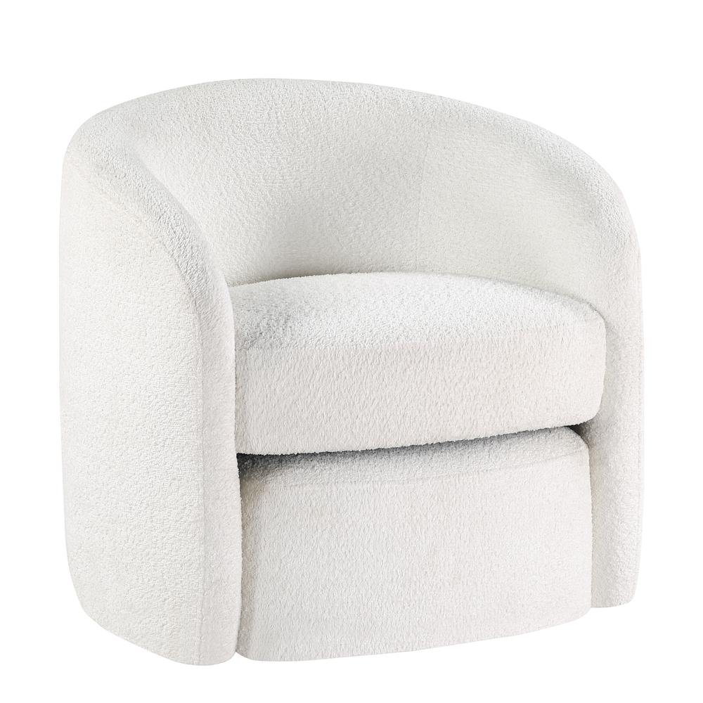 Silvie White Boucle Fabric Accent Chair with Ottoman