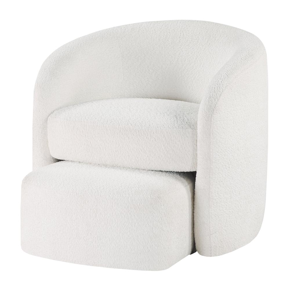 Silvie White Boucle Fabric Accent Chair with Ottoman