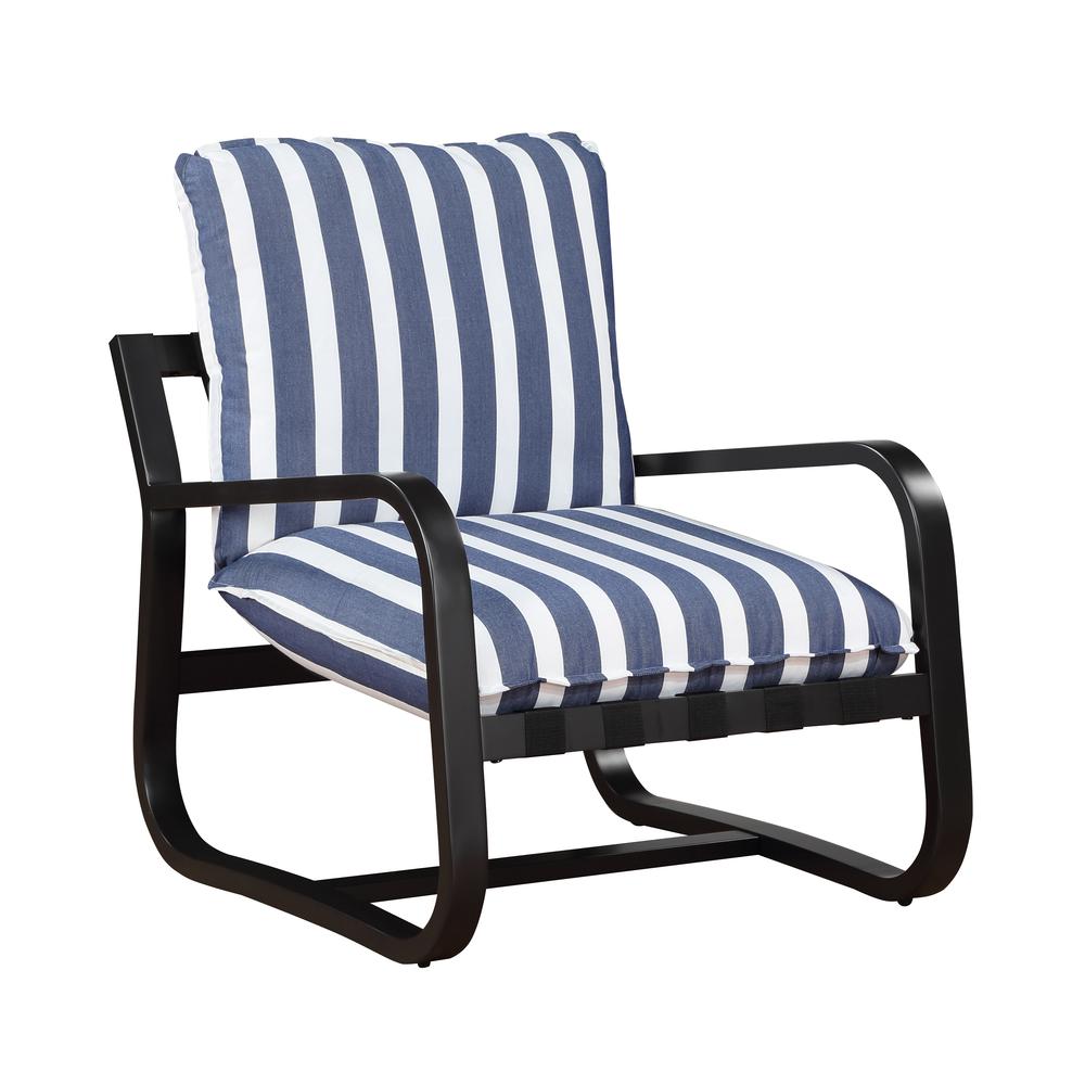Aspen Outdoor Sling Chair Upholstered in Blue and White Stripe Fabric
