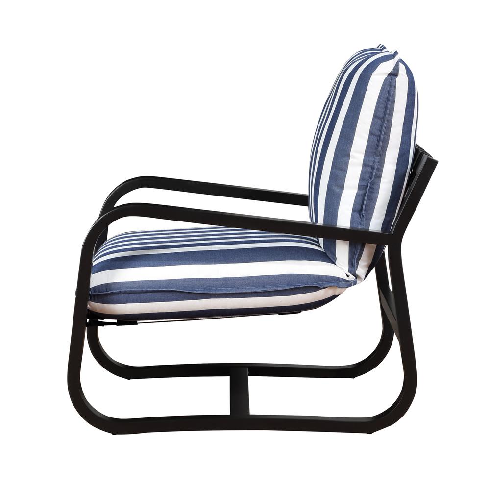 Aspen Outdoor Sling Chair Upholstered in Blue and White Stripe Fabric