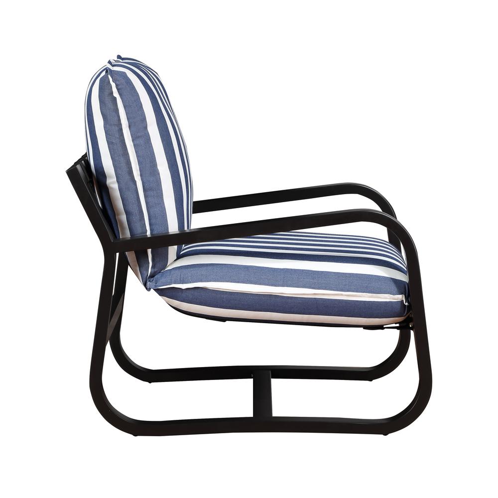 Aspen Outdoor Sling Chair Upholstered in Blue and White Stripe Fabric