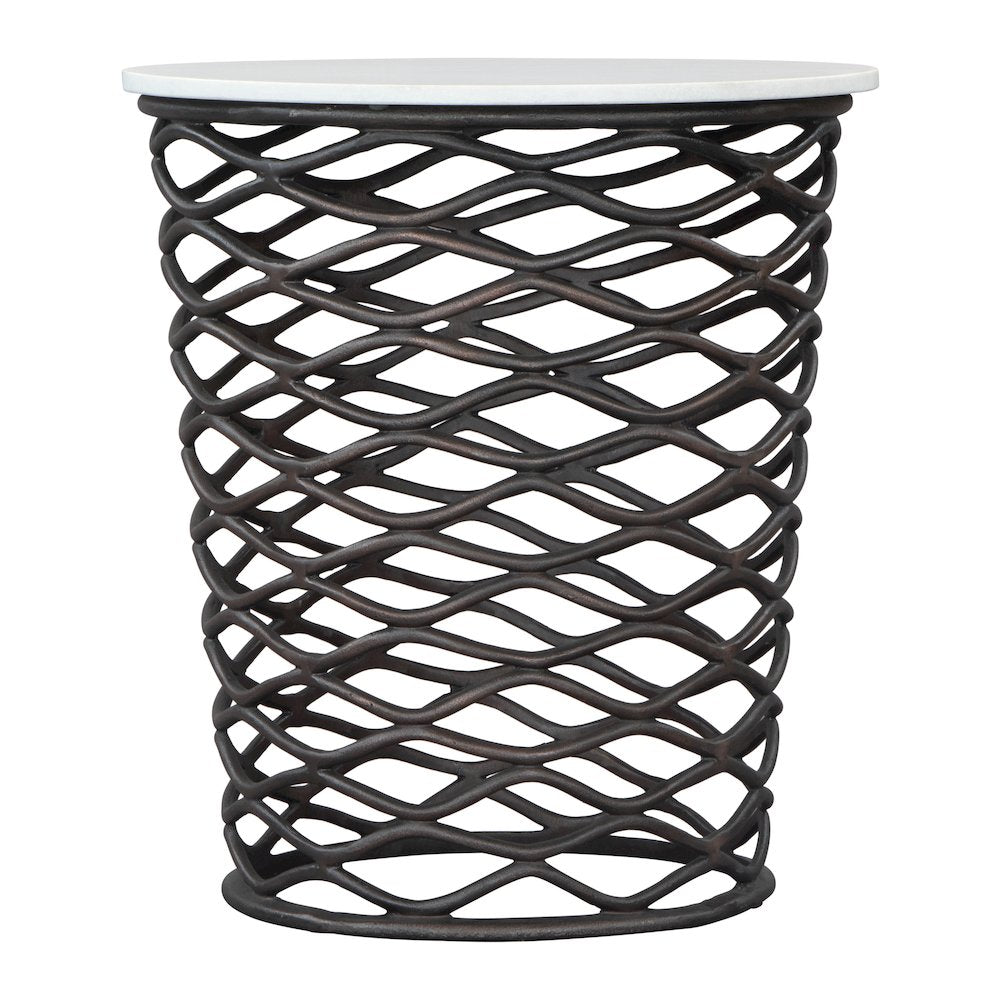 King Side Table White & Antique Bronze