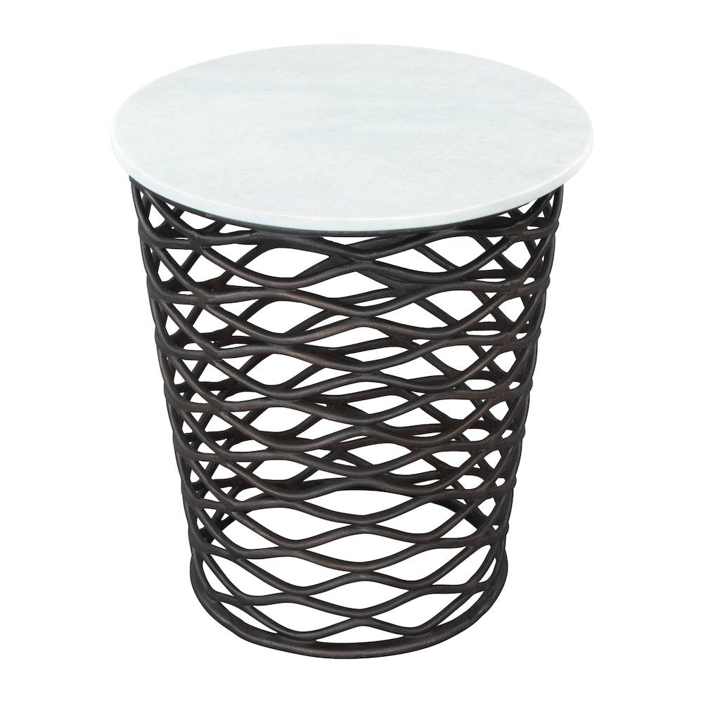 King Side Table White & Antique Bronze