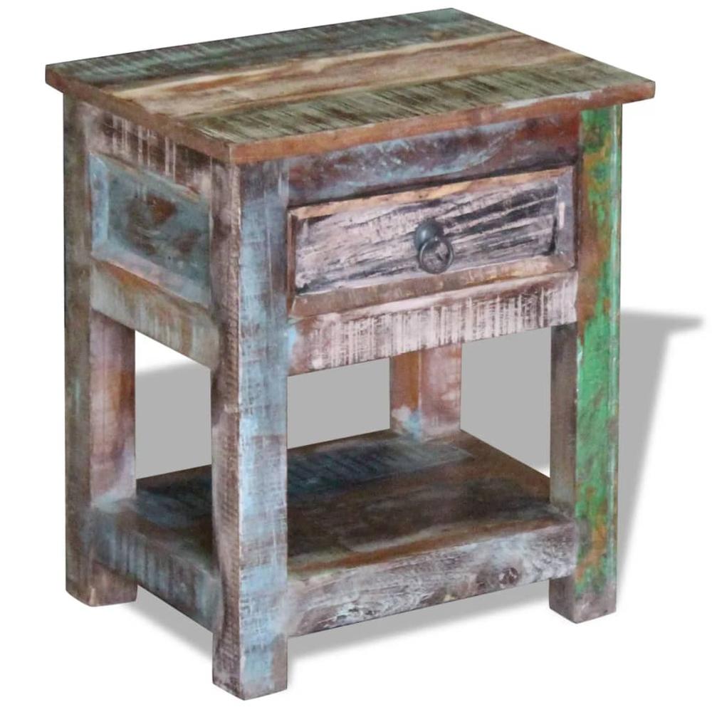 vidaXL Side Table with 1 Drawer Solid Reclaimed Wood 17"x13"x20", 243456