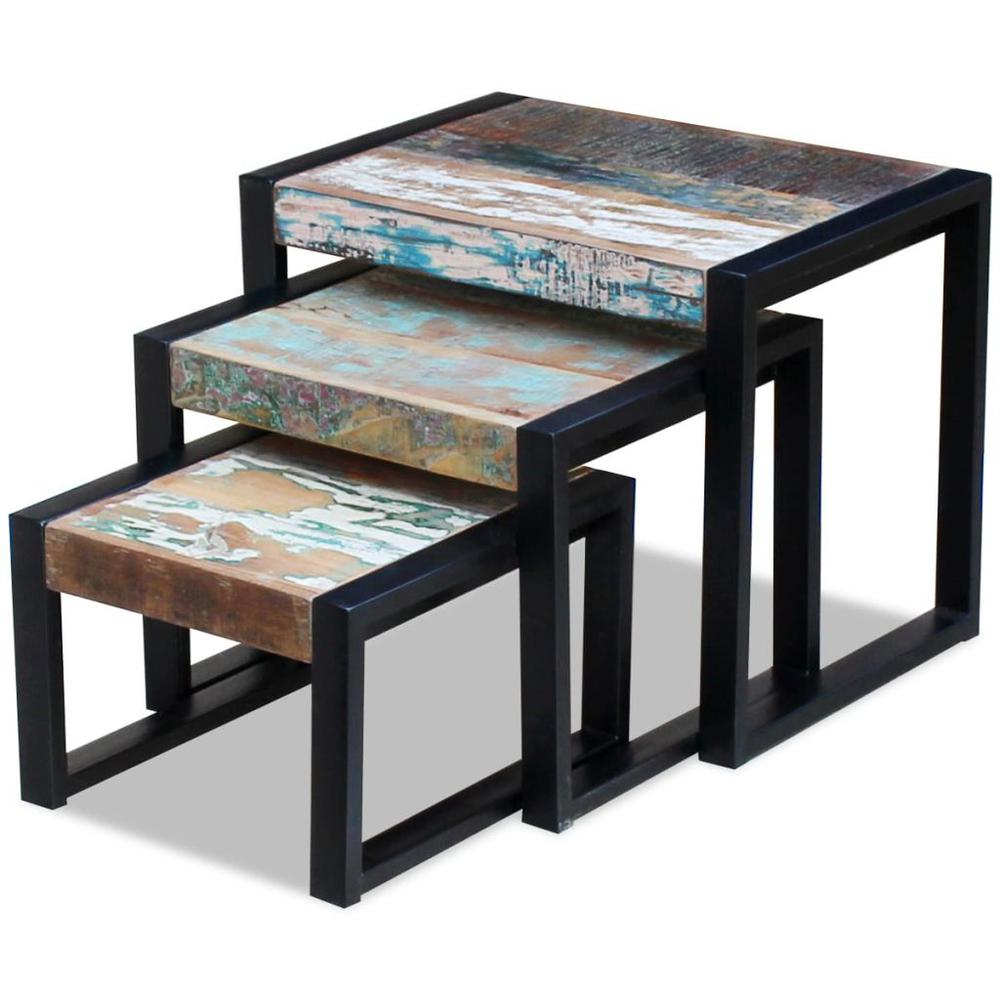 vidaXL Three Piece Nesting Tables Solid Reclaimed Wood, 243279