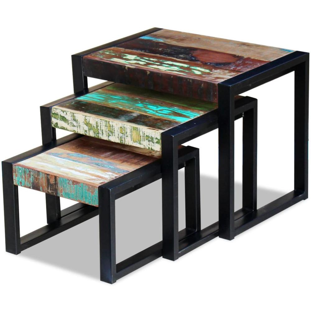 vidaXL Three Piece Nesting Tables Solid Reclaimed Wood, 243279