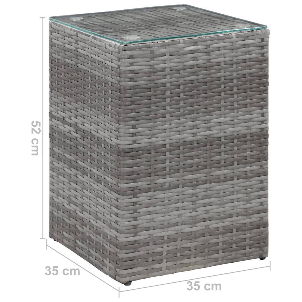 vidaXL Side Table with Glass Top Gray 13.8"x13.8"x20.5" Poly Rattan, 46983