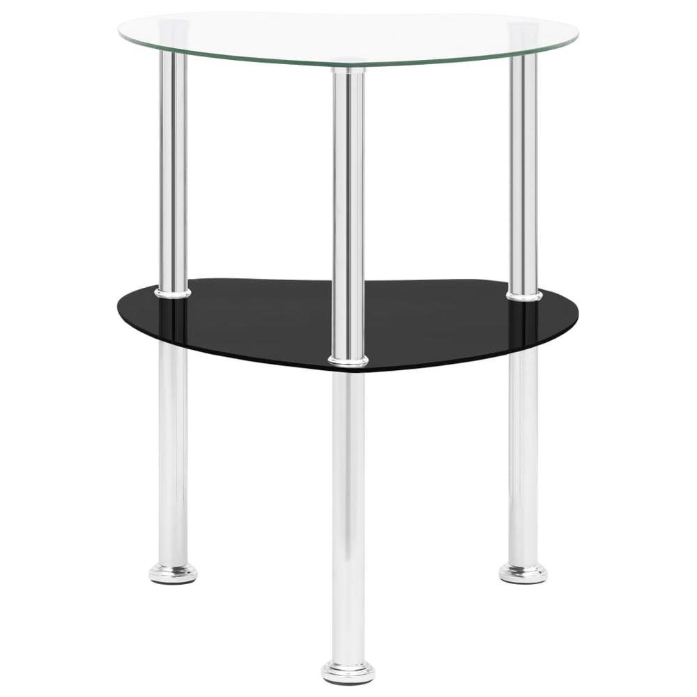 vidaXL 2-Tier Side Table Transparent & Black 15"x15"x19.7" Tempered Glass 2786