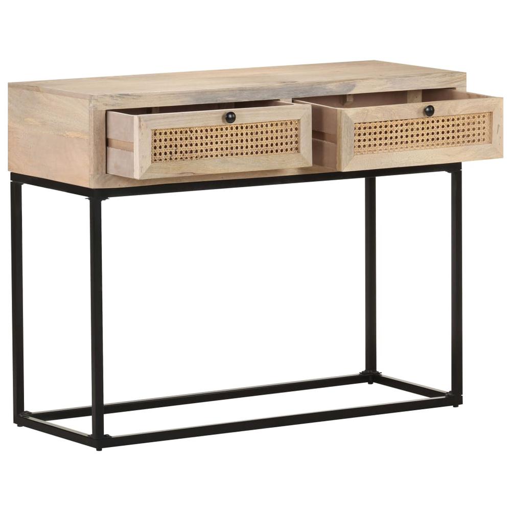 vidaXL Console Table 39.4"x13.8"x29.9" Solid Mango Wood and Natural Cane 3512