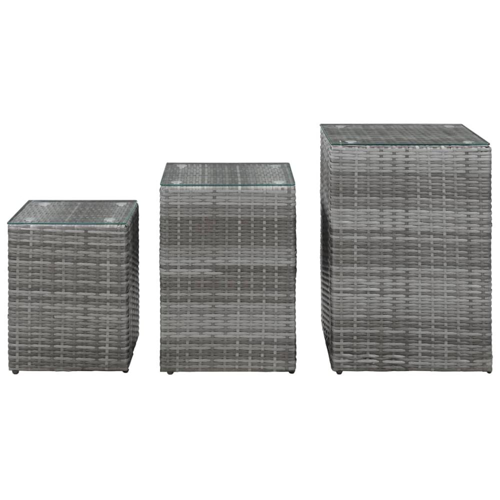 vidaXL Side Tables 3 pcs with Glass Top Gray Poly Rattan, 46985