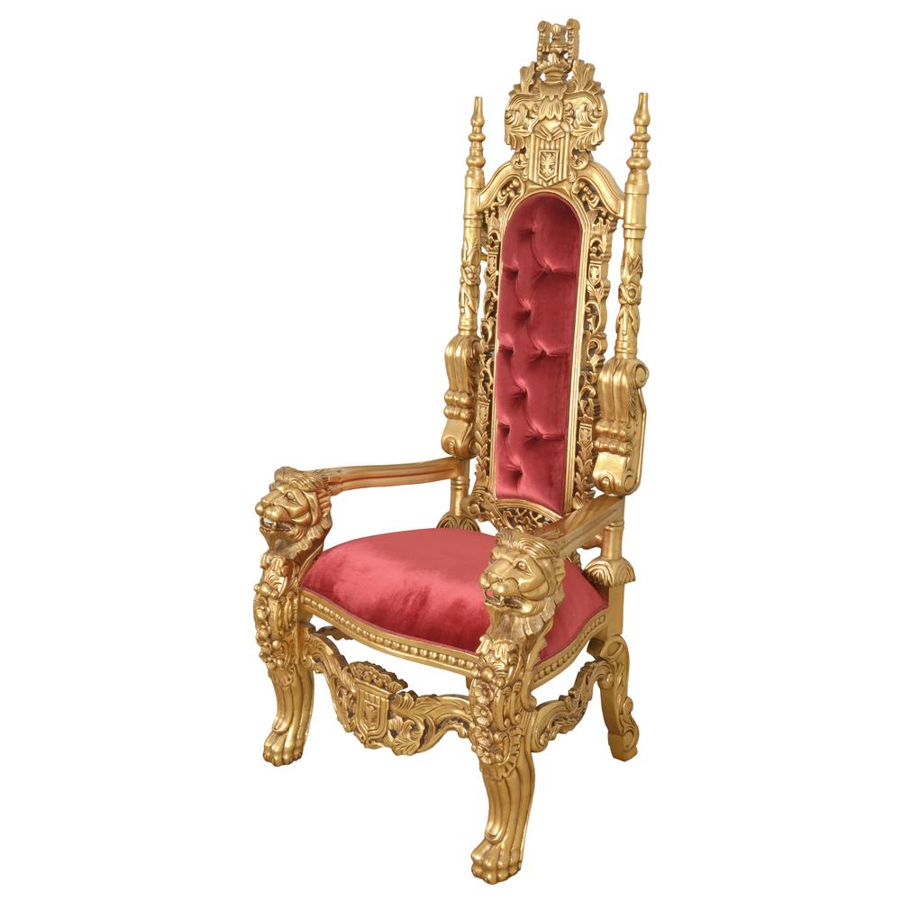 King Chair in Gold Leaf and Burgundy Velvet