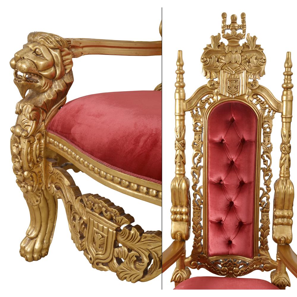 King Chair in Gold Leaf and Burgundy Velvet