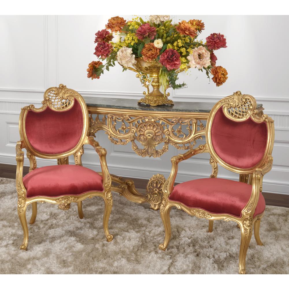 Red Pair of French Rococo Fireside Chairs