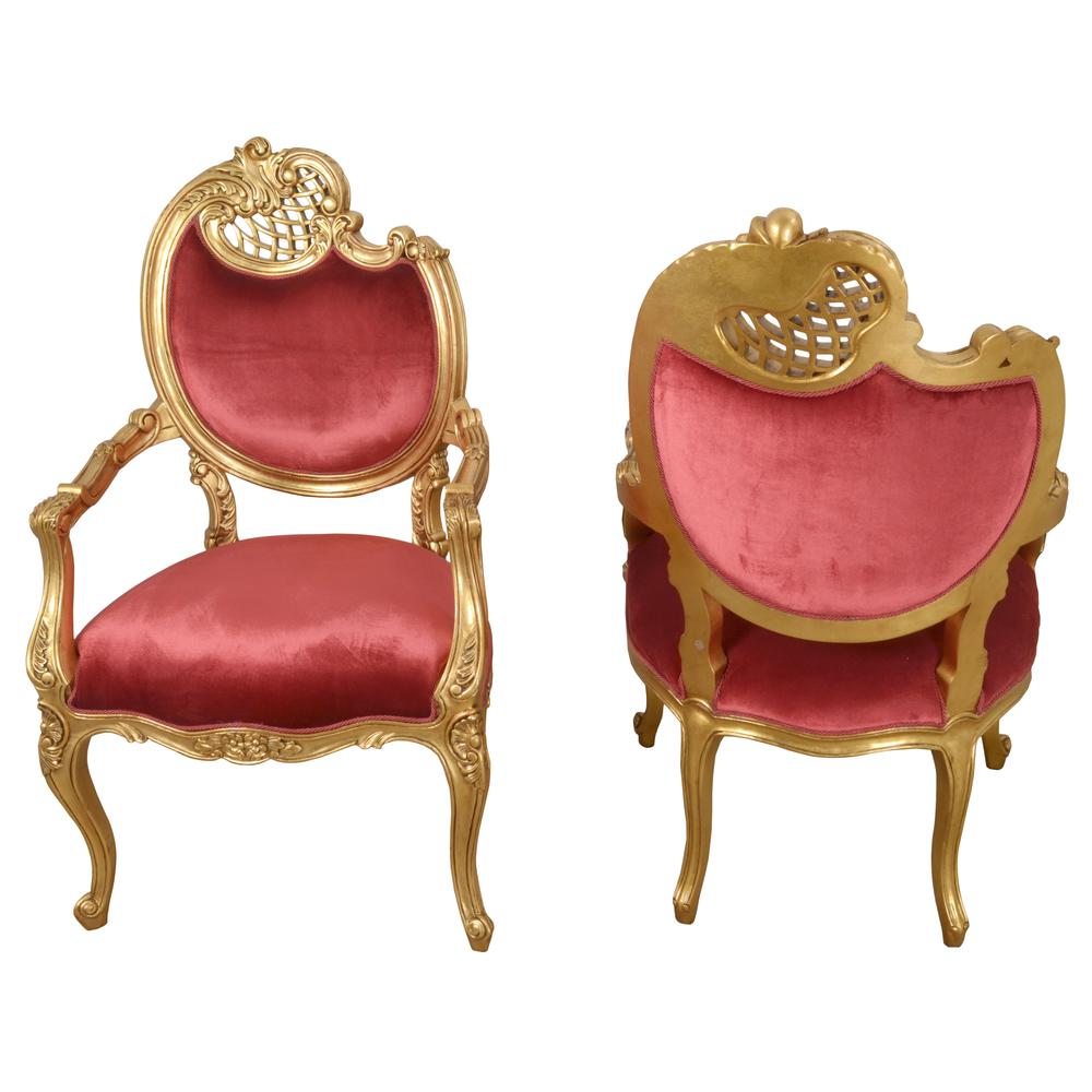 Red Pair of French Rococo Fireside Chairs