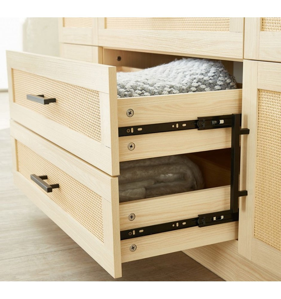 Natural Rattan Armoire Wardrobe Closet Wood with 4 Doors 4 Drawers 2 Mirrors Hanging Rod and Shelves Large Clothes Storage Cabinet for Bedroom Pantry 62.99W x 18.9D x 70.86H