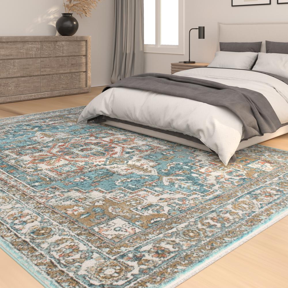 Laguna Highland Blue/Natural/Coral/Ivory Area Rug, 4' x 6'