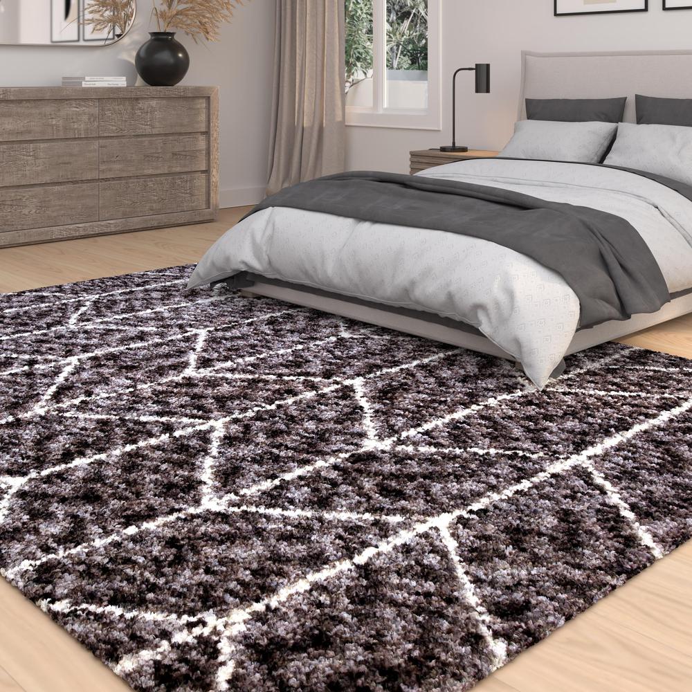 Oasis Cosima Dark Gray and White Polyester Area Rug, 5'3 x 7'6"