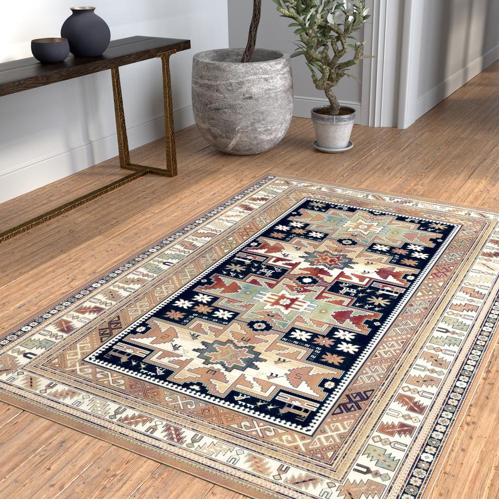 Sonoma Gypsy Rust, Black, Ivory, Aqua Viscose Area Rug, 7'10" x 10'1"