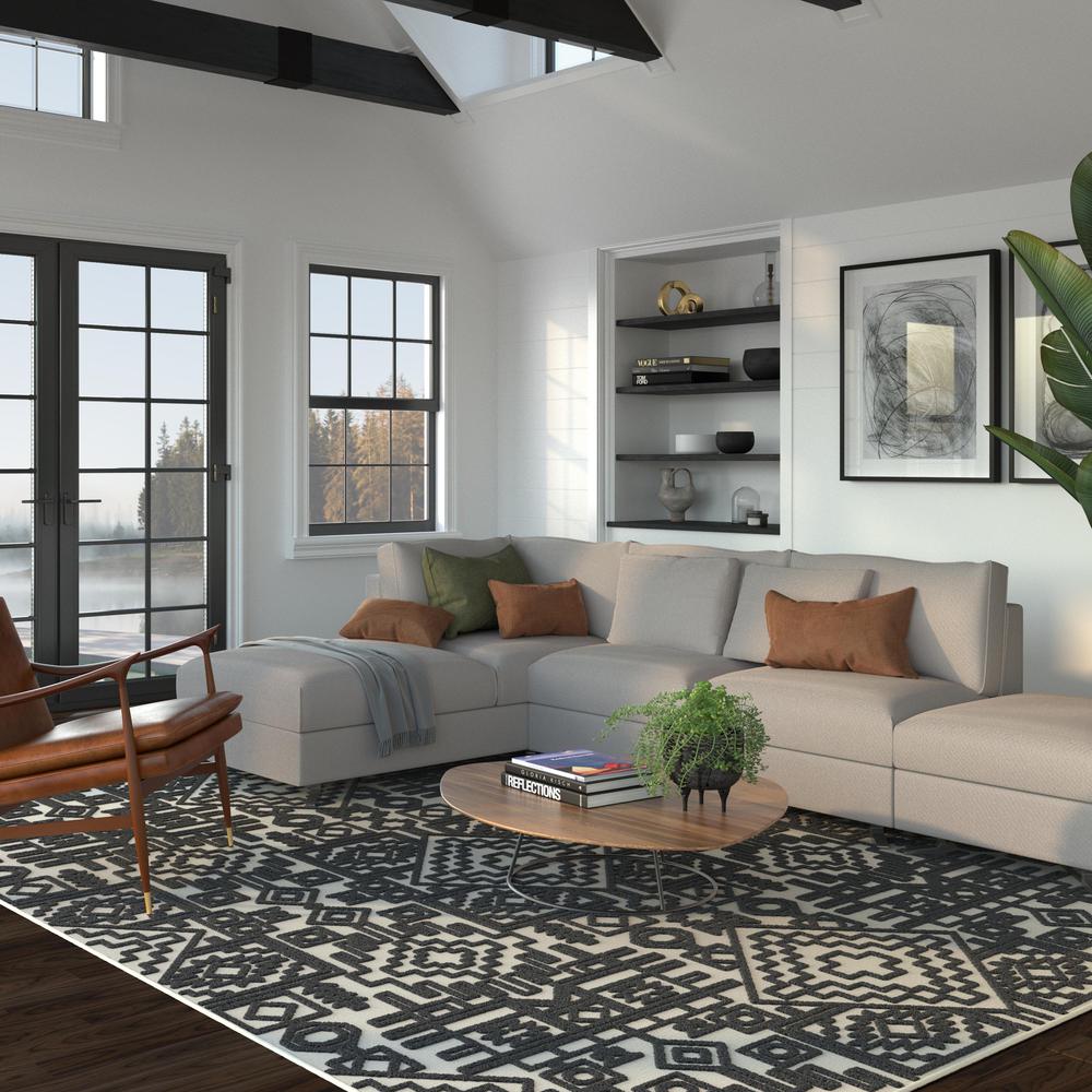 Napa Mercana Ivory and Black Chenille High-Low Area Rug, 7'10" x 10'10"