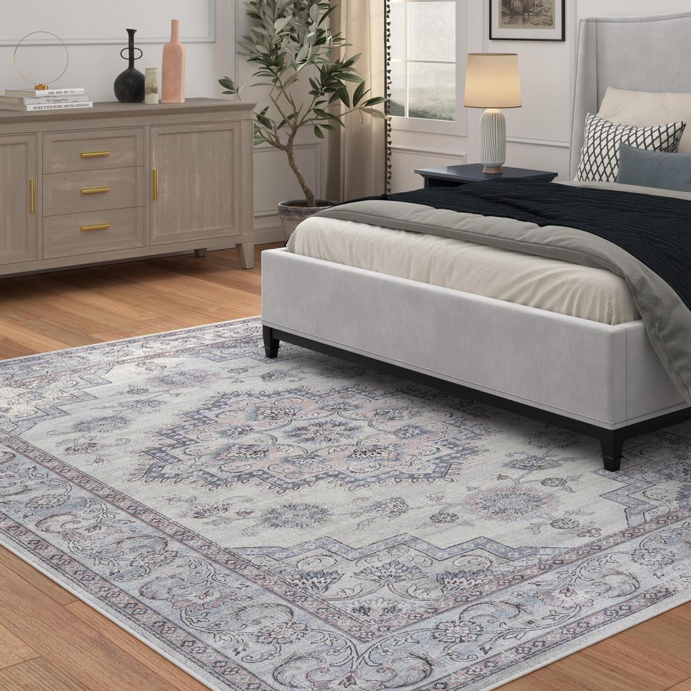 Sonoma Calanthe Gray, Blush, Blue, Ivory Viscose Area Rug, 5'3" x 7'6"