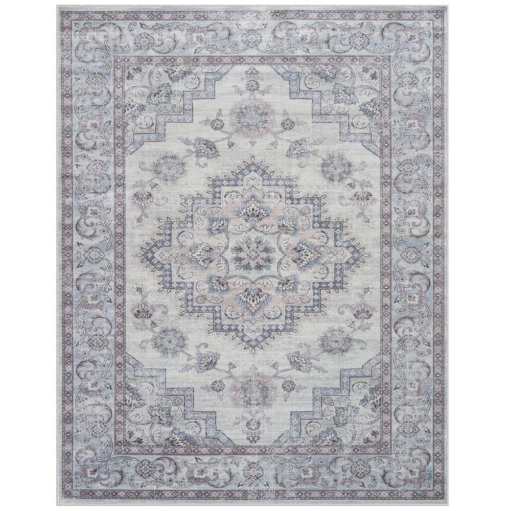 Sonoma Calanthe Gray, Blush, Blue, Ivory Viscose Area Rug, 5'3" x 7'6"