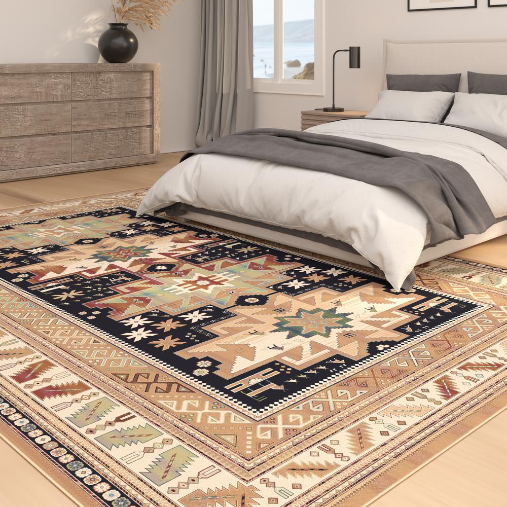 Sonoma Gypsy Rust, Black, Ivory, Aqua Viscose Area Rug, 7'10" x 10'1"