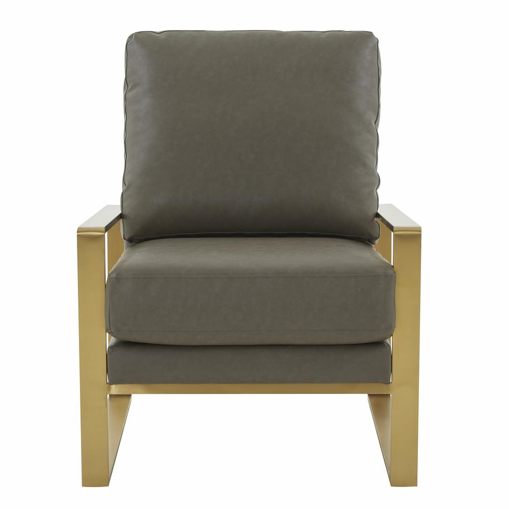 LeisureMod Jefferson Leather Modern Design Accent Armchair With Elegant Gold Frame, Grey