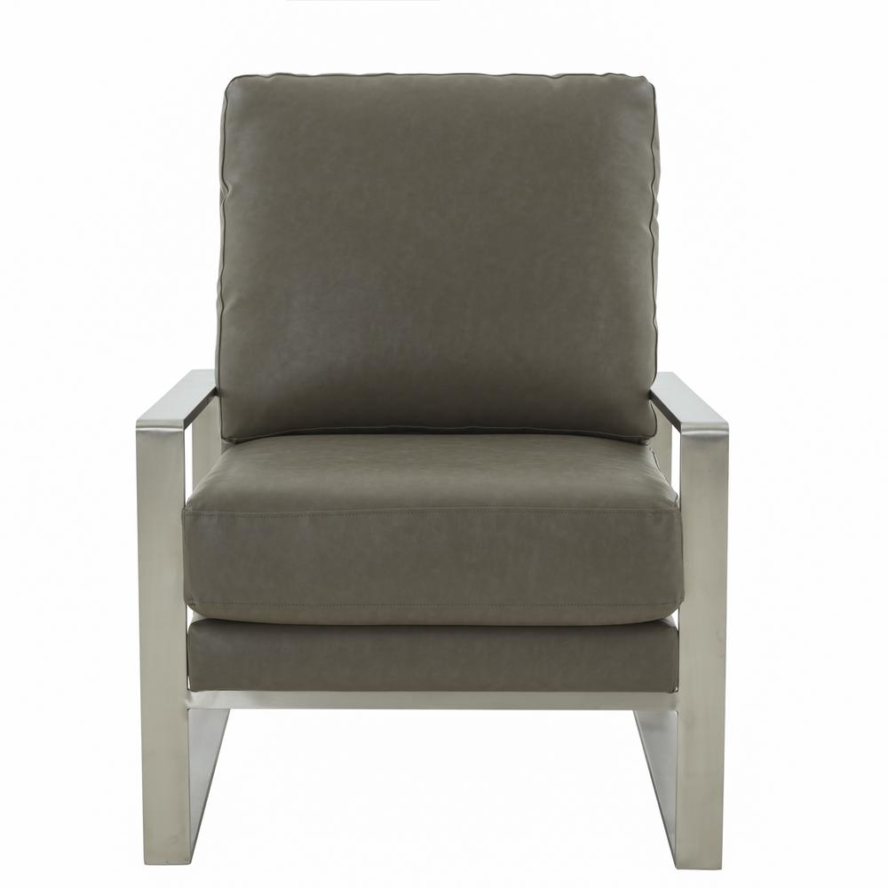 LeisureMod Jefferson Leather Modern Design Accent Armchair With Elegant Silver Frame, Grey
