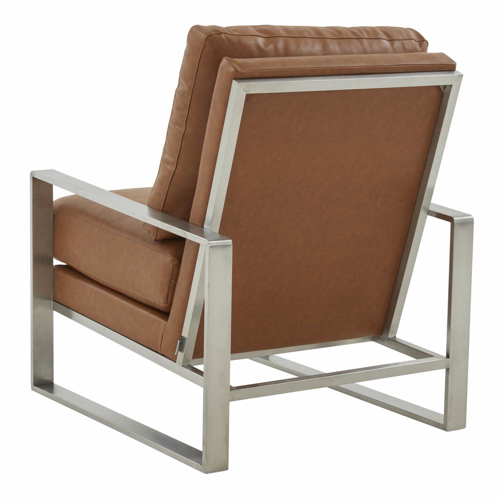 LeisureMod Jefferson Leather Modern Design Accent Armchair With Elegant Silver Frame, Cognac Tan