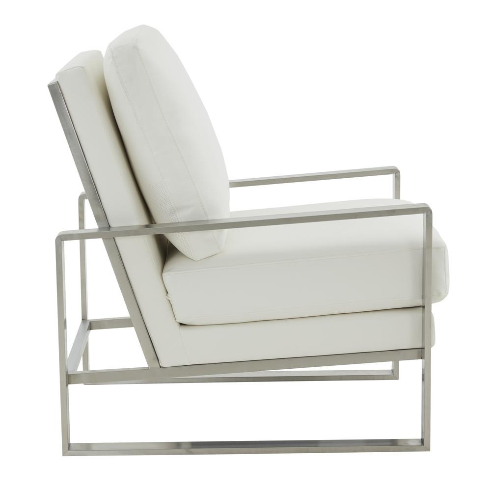 LeisureMod Jefferson Leather Modern Design Accent Armchair With Elegant Silver Frame, White