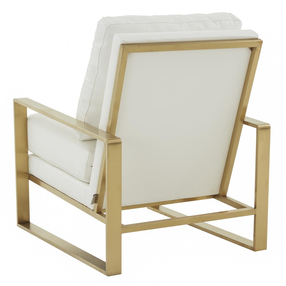 LeisureMod Jefferson Leather Modern Design Accent Armchair With Elegant Gold Frame, White