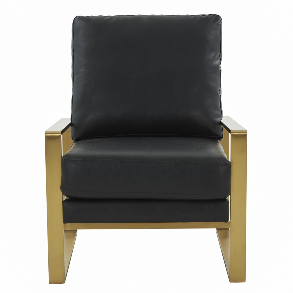 LeisureMod Jefferson Leather Modern Design Accent Armchair With Elegant Gold Frame, Black