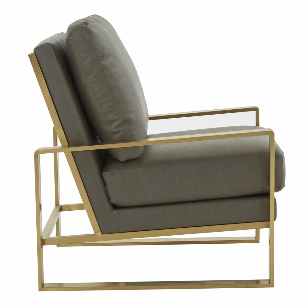 LeisureMod Jefferson Leather Modern Design Accent Armchair With Elegant Gold Frame, Grey