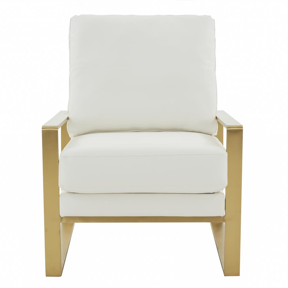 LeisureMod Jefferson Leather Modern Design Accent Armchair With Elegant Gold Frame, White