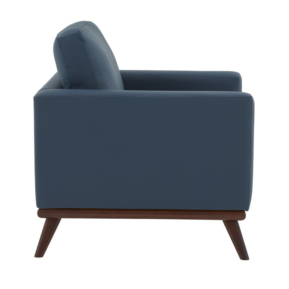LeisureMod Chester Modern Leather Accent Arm Chair With Birch Wood Base, Navy Blue