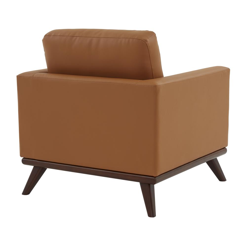 LeisureMod Chester Modern Leather Accent Arm Chair With Birch Wood Base, Cognac Tan