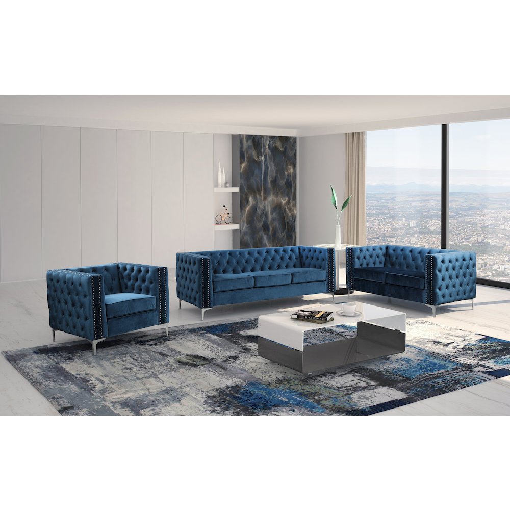 Best Master Furniture Aineias 38" Transitional Velvet Accent Chair in Navy