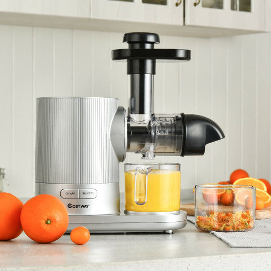 Horizontal Slow Masticating Extractor Juicer with Brush-Silver