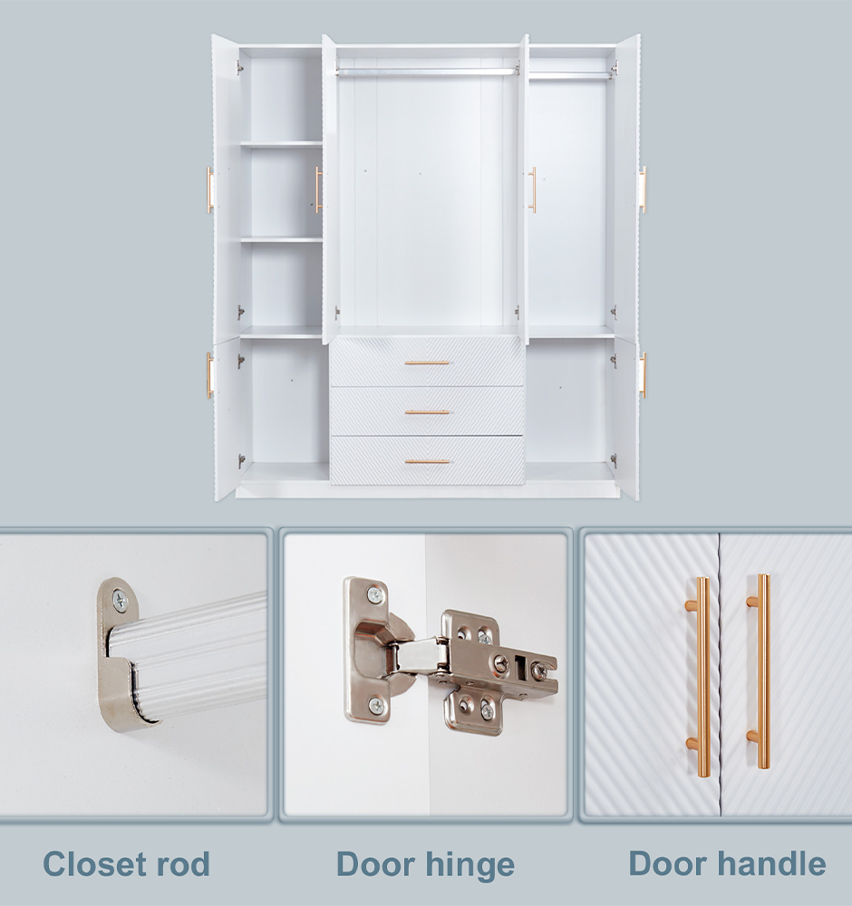 LivelyLodge 74.2 Tall 4 Doors 3 Drawers White Closet Wardrobe Closet Armoire Large Bedroom Freestanding Storage Closet Cabinet Bathroom Clothes Storage White Wooden Organizer with Hanging Rod Shelves