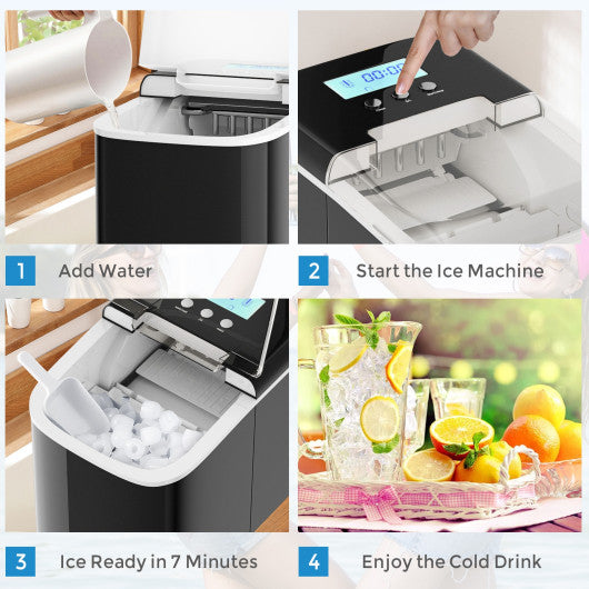 26 lbs Countertop LCD Display Ice Maker with Ice Scoop-Black