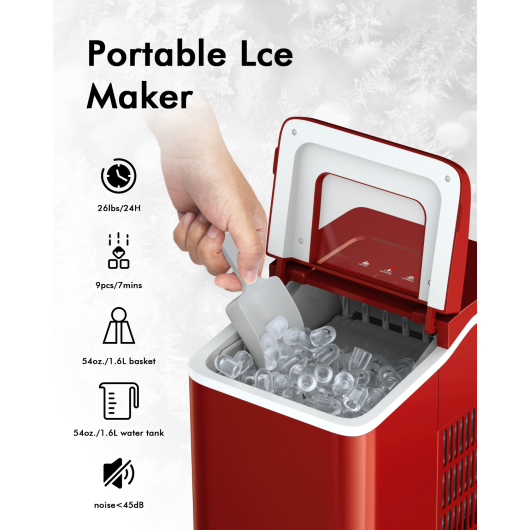 Portable Countertop Ice Maker Machine with Scoop-Red