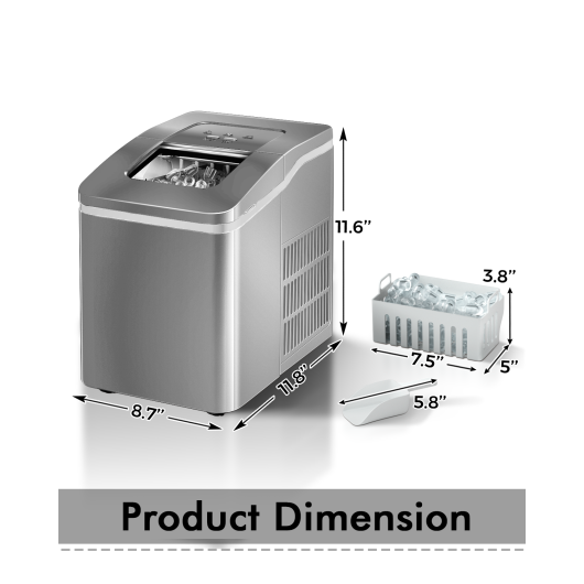 Portable Countertop Ice Maker Machine with Scoop-Silver
